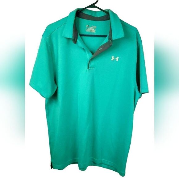 Men's XL UA Tech Polo Turquoise Performance Shirt HeatGear Golf Work Uniform Top - Picture 1 of 9